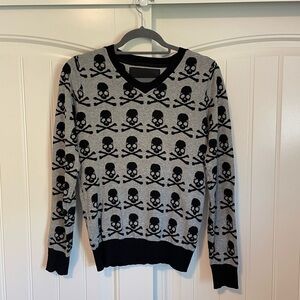 PhilippPlein skull and bones black and grey v neck sweater cotton size small
